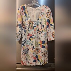 Boden Floral Print 100% Linen Dress  3/4 Sleeve Boho Beach Wedding Guest 4